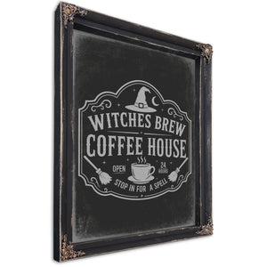 Witches Brew Coffee House Sign Halloween wall art, Ebony frame