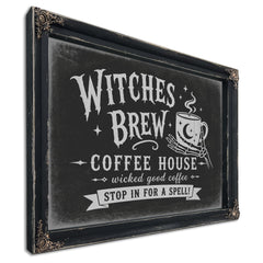 Witches Brew Coffee House Sign Halloween wall art, Ebony frame