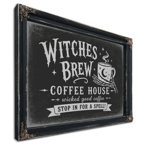 Witches Brew Coffee House Sign Halloween wall art, Ebony frame