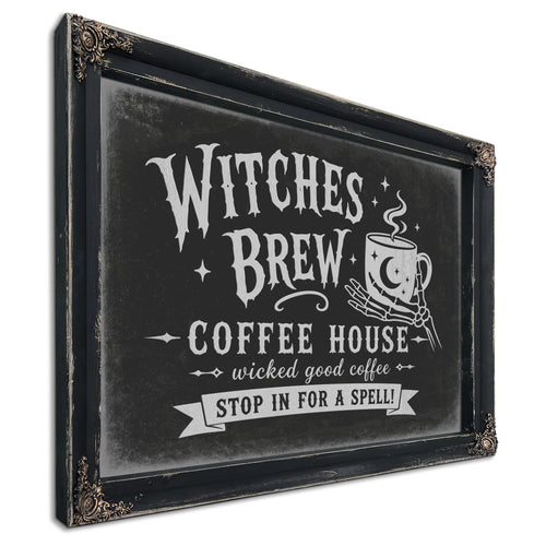 Witches Brew Coffee House Sign Halloween wall art, Ebony frame