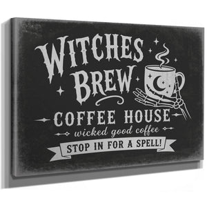 Witches Brew Coffee House Sign Halloween wall art, stretched canvas