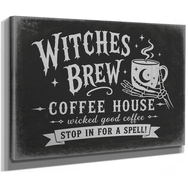 Witches Brew Coffee House Sign Halloween wall art, stretched canvas
