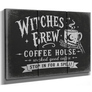 Witches Brew Coffee House Sign Halloween wall art in a styled room