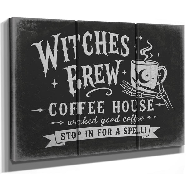 Witches Brew Coffee House Sign Halloween wall art in a styled room
