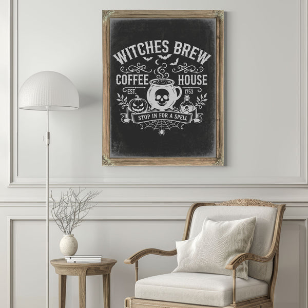 Witches Brew Sign Halloween wall art in a styled room