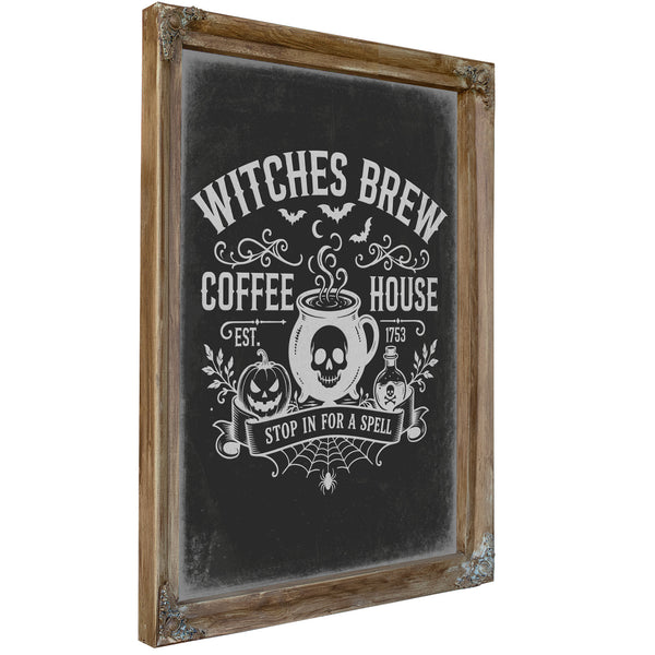 Witches Brew Sign Halloween wall art, Verdigris frame