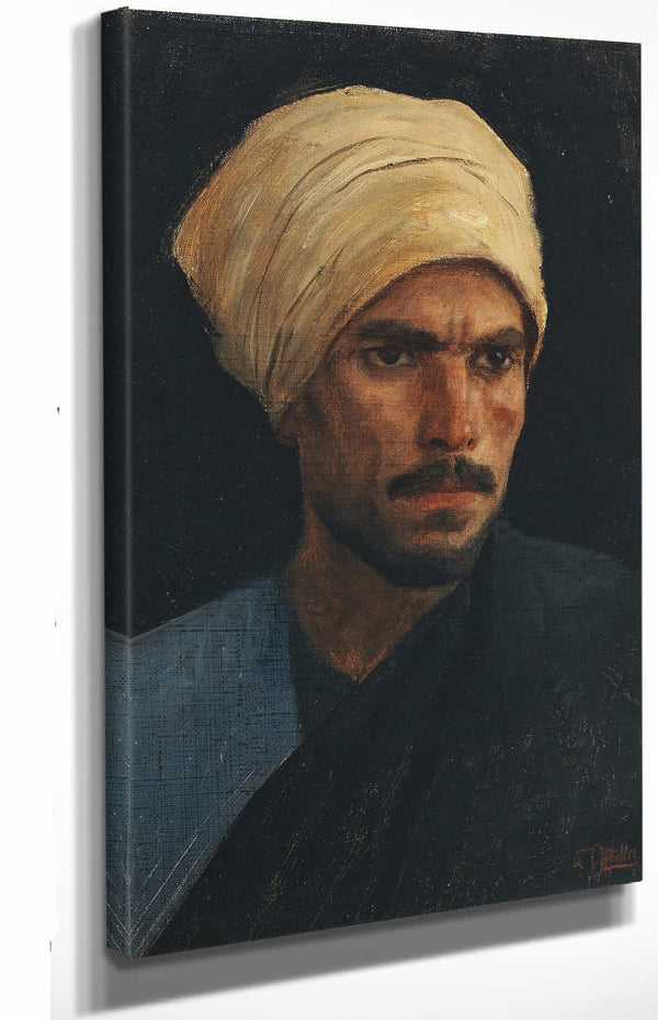 Leopold Carl Muller A Arab With A Yellow Turban And A Blue Burnous By Leopold Carl Muller