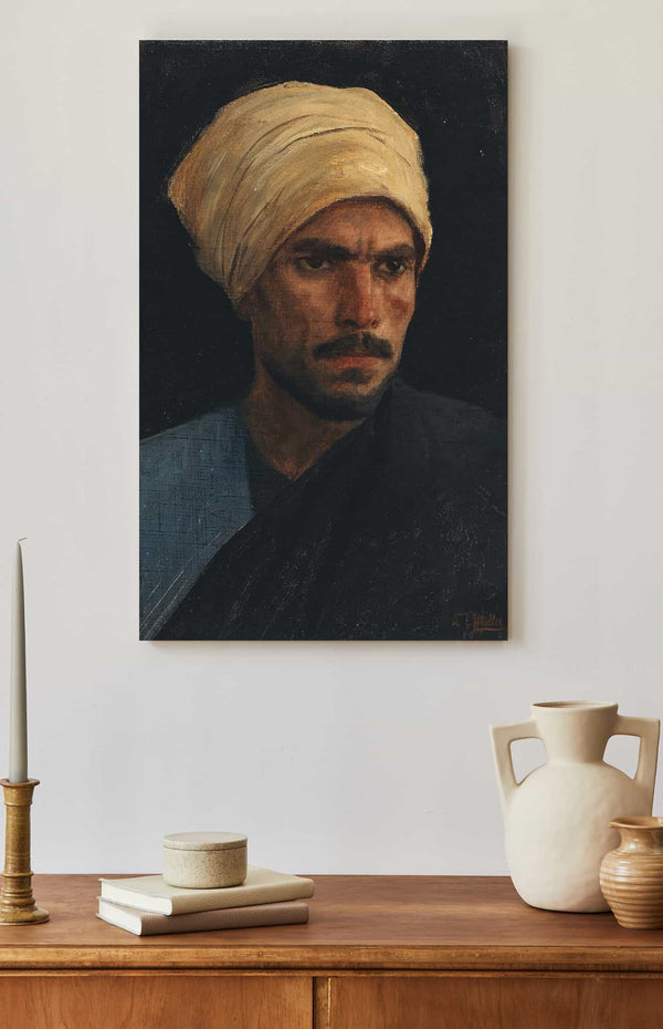 Leopold Carl Muller A Arab With A Yellow Turban And A Blue Burnous By Leopold Carl Muller