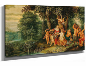 Antwerp School 18" x 12" / Stretched Canvas Wrap A Bacchanal With Ceres And Satyrs By Antwerp School