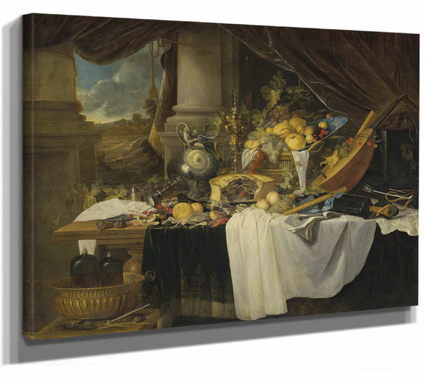 Jan Davidsz De Heem 14" x 11" / Stretched Canvas Wrap A Banquet Still Life By Jan Davidsz De Heem