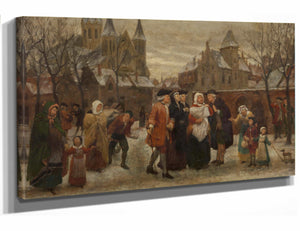 Felix De Vigne 18" x 12" / Stretched Canvas Wrap A Baptism In Flanders In The 18th Century (Study) (Circa 1862) By Felix De Vigne