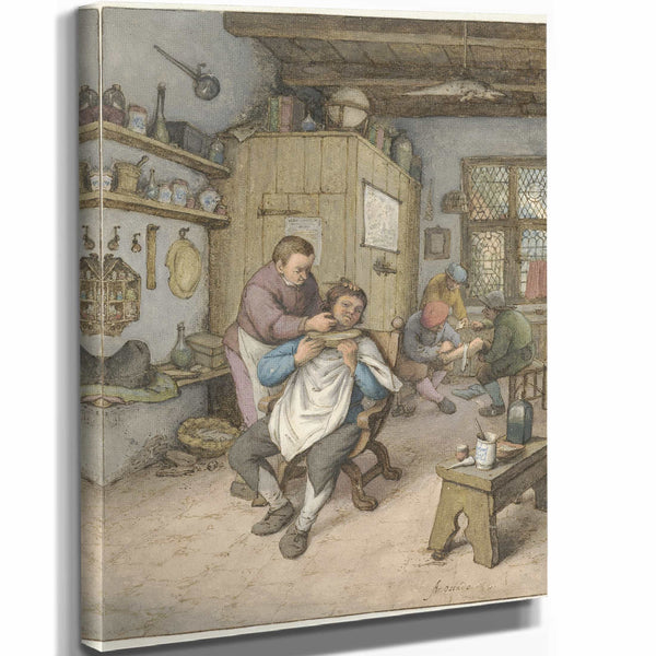 Adriaen Van Ostade 11" x 14" / Stretched Canvas Wrap A Barbershop By Adriaen Van Ostade