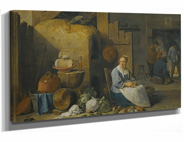 David Teniers The Younger A Barn Interior With A Maid Preparing Vegetables (1643) By David Teniers The Younger