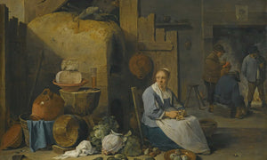 David Teniers The Younger 18" x 12" / Unframed Paper A Barn Interior With A Maid Preparing Vegetables (1643) By David Teniers The Younger