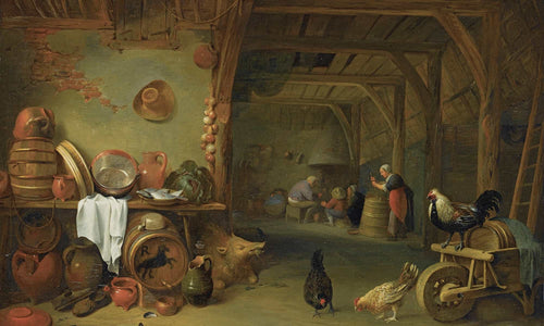 Pieter De Bloot A Barn Interior With A Still Life Of Fish On A Plate A Cabbage Earthenware And Copper Pots And Pans And Other Kitchen Utensils (1637) By Pieter De Bloot