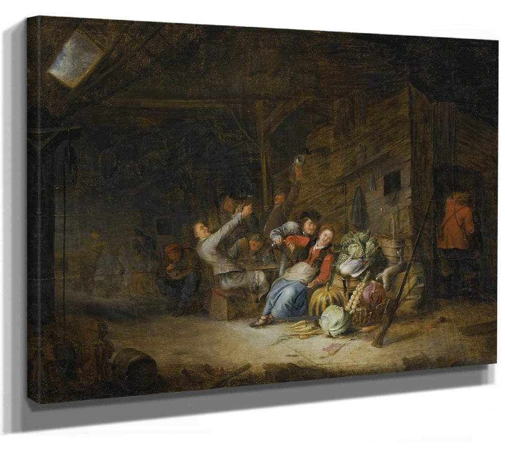 Gerrit Lundens A Barn Interior With Figures Drinking Around A Table By Gerrit Lundens