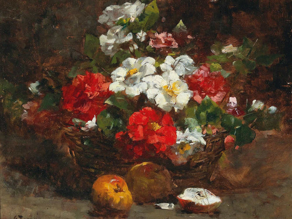 Georges Jeannin A Basket Full Of Flowers By Georges Jeannin