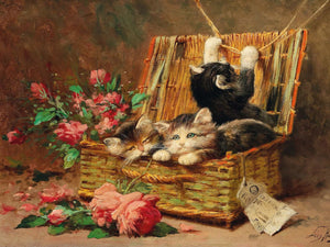 Leon Huber A Basket Of Cats By Leon Huber