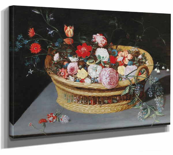 A Basket With Spring Flowers On A Stone Table By Jan Brueghel The Younger