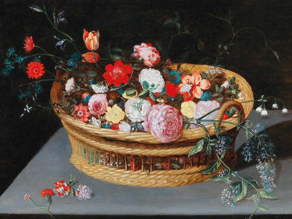 Jan Brueghel The Younger A Basket With Spring Flowers On A Stone Table By Jan Brueghel The Younger