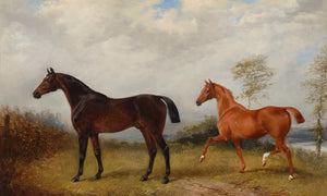 Henry Barraud A Bay And A Chestnut Hunter In A Wooded Landscape By Henry Barraud