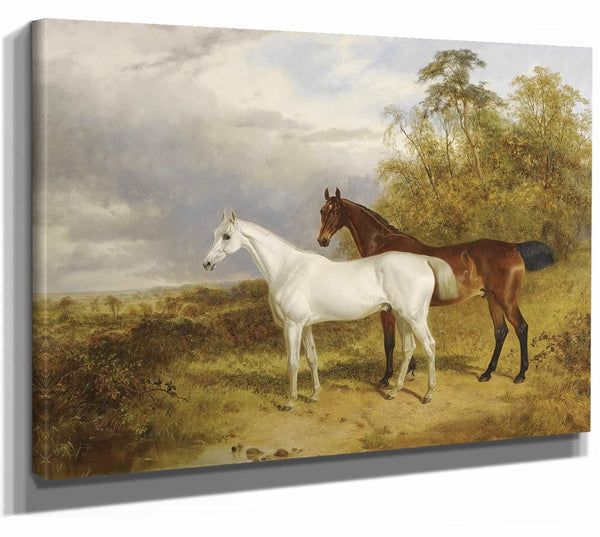 A Bay And Grey Horse In A Landscape By James Walsham Baldock