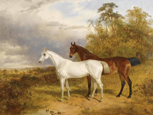 James Walsham Baldock A Bay And Grey Horse In A Landscape By James Walsham Baldock