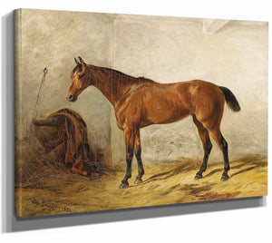 A Bay Horse In A Stable With Saddle Blanket By Wilhelm Richter