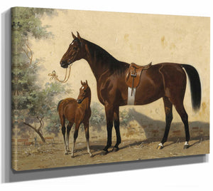 A Bay Horse With Foal By Emil Volkers