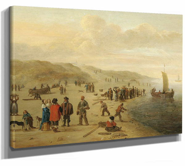 A Beach Scene With Fishermen And Their Boats By Cornelis Beelt