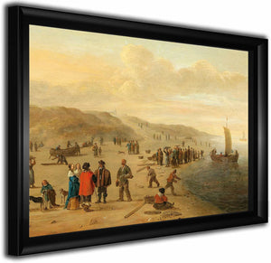 A Beach Scene With Fishermen And Their Boats By Cornelis Beelt