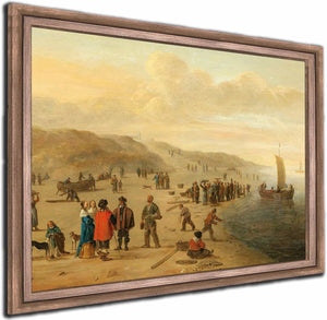 A Beach Scene With Fishermen And Their Boats By Cornelis Beelt