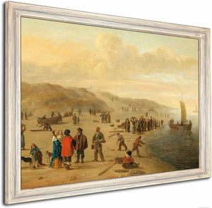 A Beach Scene With Fishermen And Their Boats By Cornelis Beelt