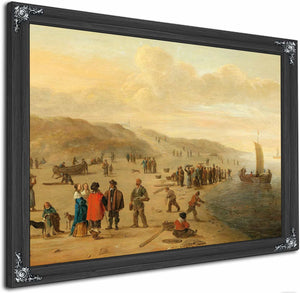 A Beach Scene With Fishermen And Their Boats By Cornelis Beelt