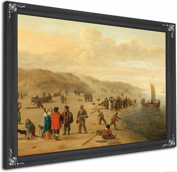 A Beach Scene With Fishermen And Their Boats By Cornelis Beelt