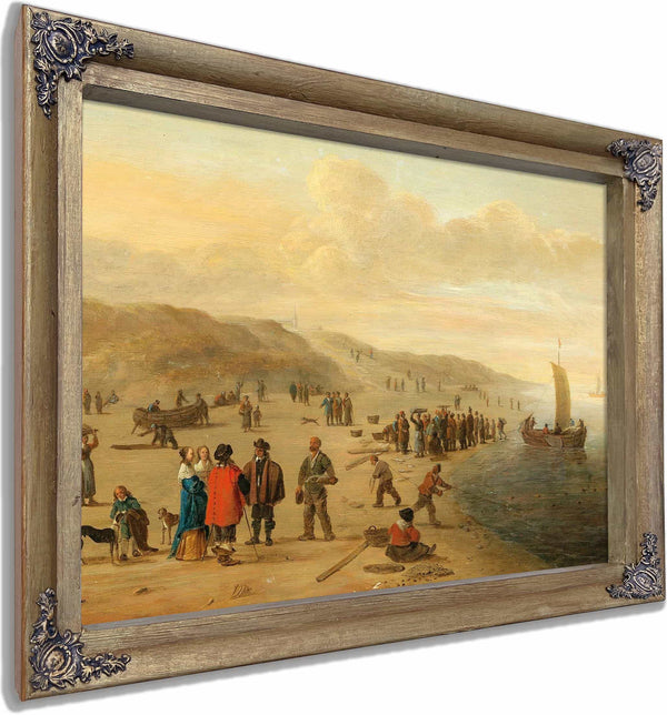 A Beach Scene With Fishermen And Their Boats By Cornelis Beelt