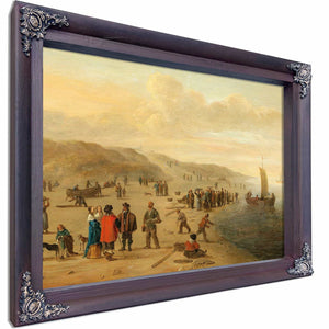 A Beach Scene With Fishermen And Their Boats By Cornelis Beelt