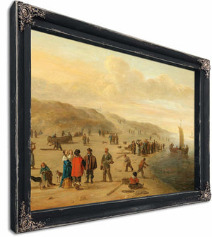 A Beach Scene With Fishermen And Their Boats By Cornelis Beelt