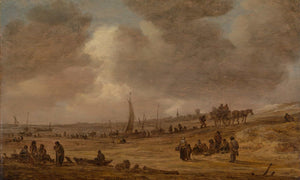 Jan Van Goyen 18" x 12" / Unframed Paper A Beach With Fishing Boats By Jan Van Goyen