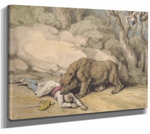 A Bear Attacking A Fallen Indian By Samuel Howitt