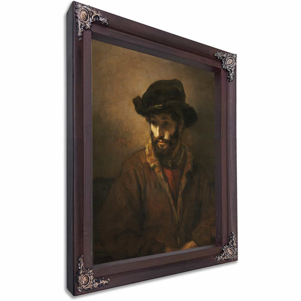 A Bearded Man Wearing A Hat By Rembrandt Van Rijn