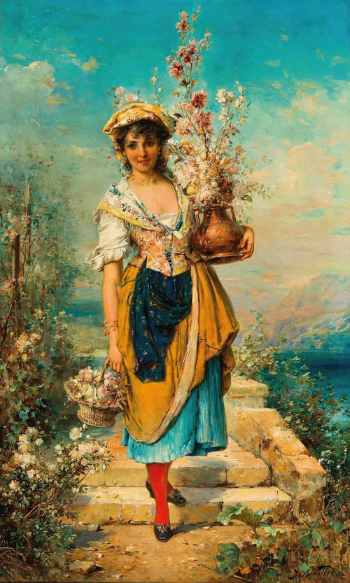 Hans Zatzka A Beautiful Flower Girl By Hans Zatzka