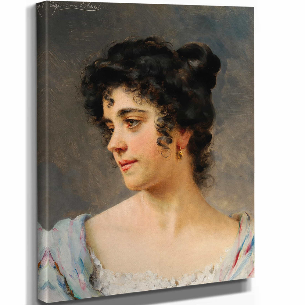 Eugen Von Blaas 11" x 14" / Stretched Canvas Wrap A Beautiful Venitian Woman By Eugen Von Blaas