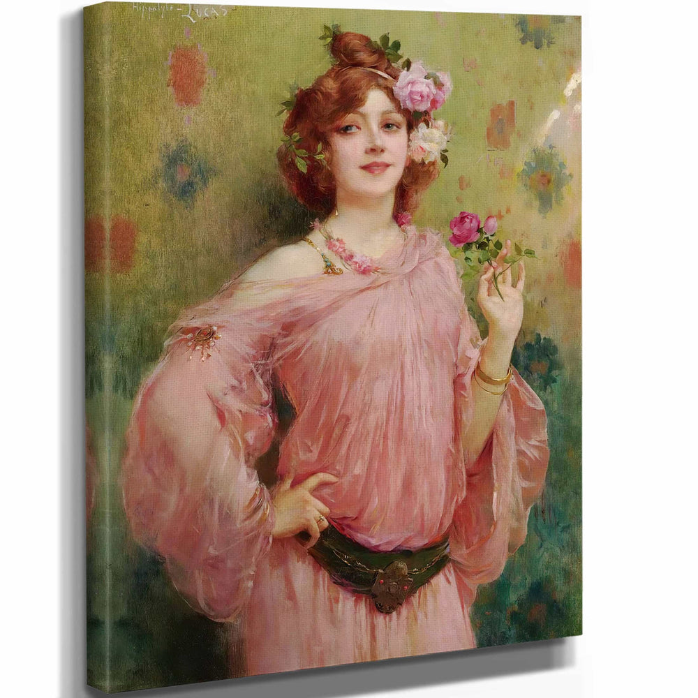 Marie Felix Hippolyte Lucas 11" x 14" / Stretched Canvas Wrap A Beauty In Pink By Marie Felix Hippolyte Lucas