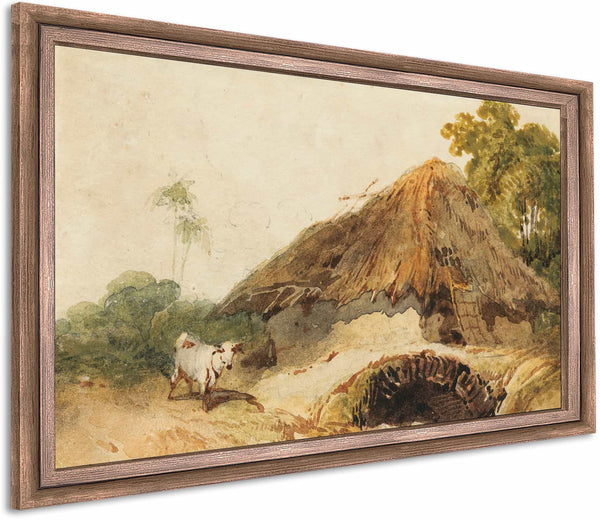 A Bengal Scene With A Thatched Dwelling And A Goat Beside A Bridge By George Chinnery