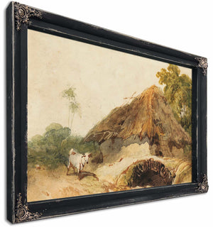 A Bengal Scene With A Thatched Dwelling And A Goat Beside A Bridge By George Chinnery