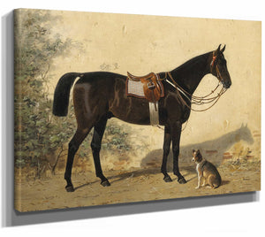 A Black Horse With A Dog By Emil Volkers