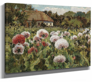 Mikhail Andreevich Berkos 14" x 11" / Stretched Canvas Wrap A Blossoming Garden With Poppies By Mikhail Andreevich Berkos