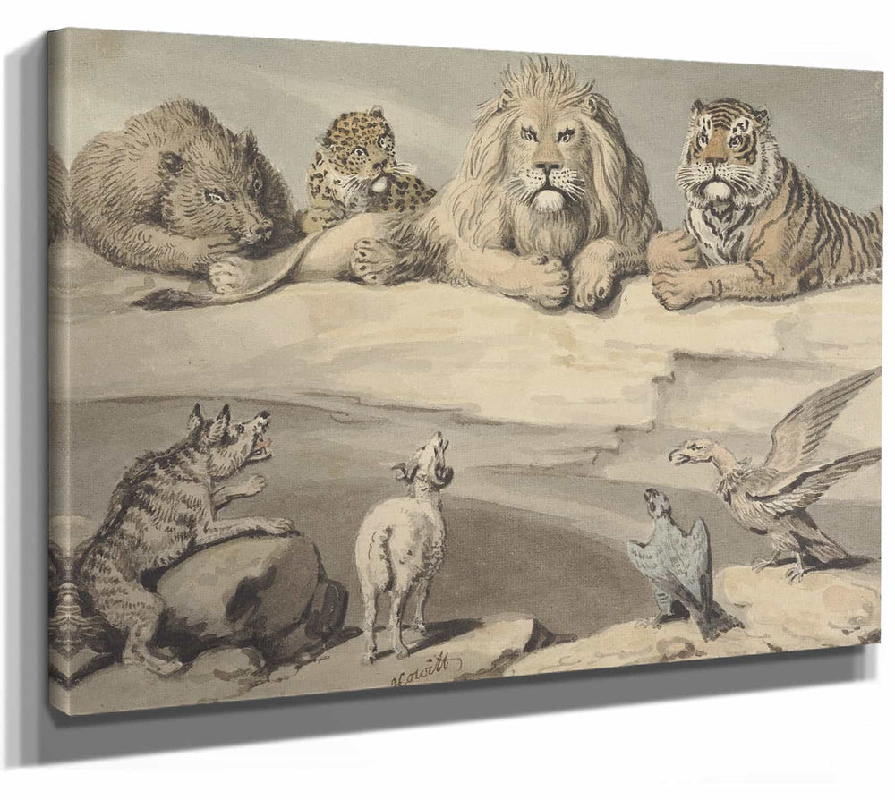 Samuel Howitt 14" x 11" / Stretched Canvas Wrap A Boar A Leopard A Lion A Tiger A Wolf A Ram And Two Eagles By Samuel Howitt