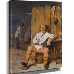 Adriaen Brouwer 11" x 14" / Stretched Canvas Wrap A Boor Asleep By Adriaen Brouwer